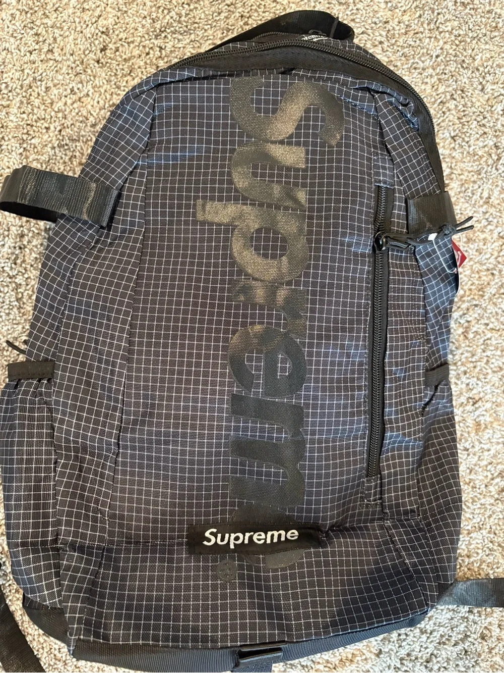 Supreme Black Grid Ripstop Backpack with Vertical Logo